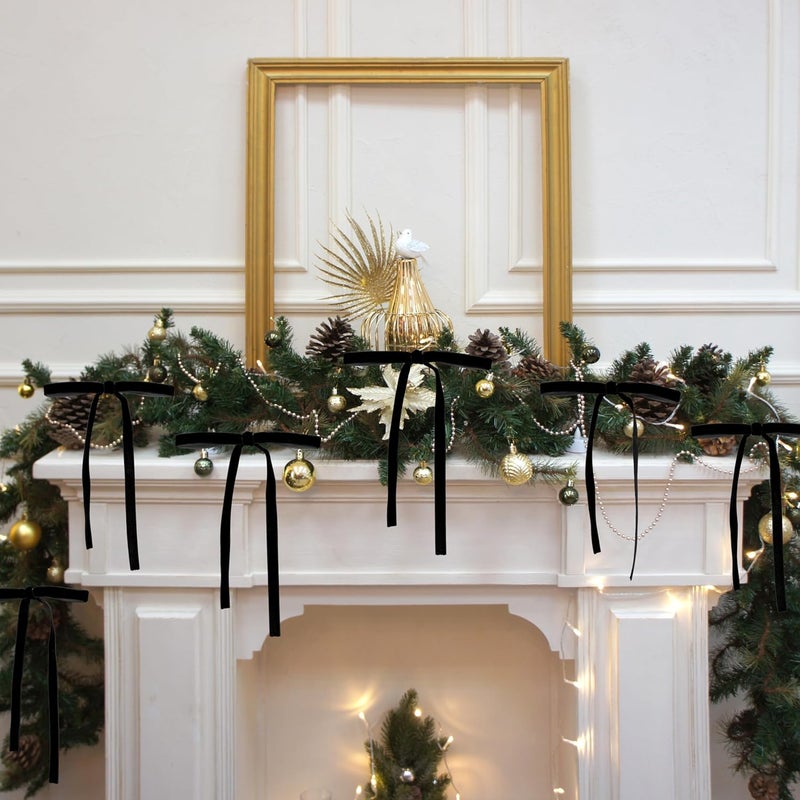 Lavwix 40Pcs Velvet Ribbon Bows, 5x7 Inch Pre-Tied Bows Christmas Ornaments for Xmas Tree, Garland, Wreath, Gift and Holiday Home Décor (5 x 7 Inch, Width of 3/8", Black) - Image 5